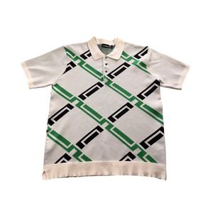 J.Lindeberg Mens Geometric Knit Polo Shirt Green Black Cream Short Sleeve XXL